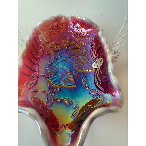 Vintage Fenton Plum Opalescent Iridized Glass Basket - Picture 6 of 9